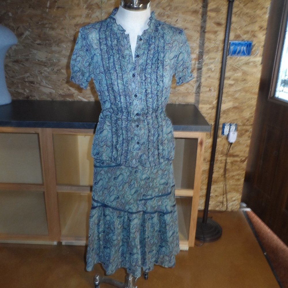 DKNY Jeans Green/Blue Paisley Two Piece Dress